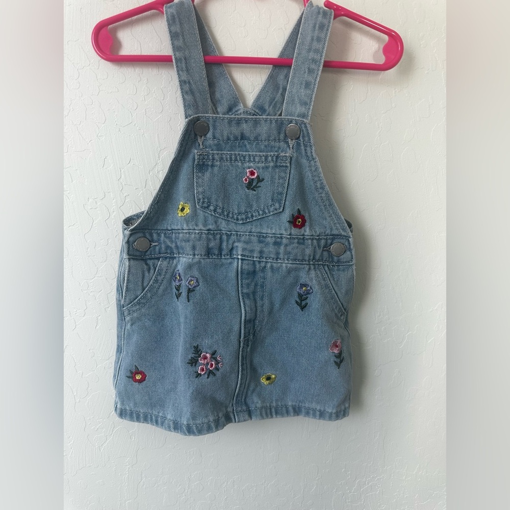SHEIN Blue Kids Overalls with Floral Embroidery